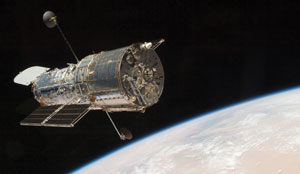 Hubble in space above Earth